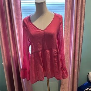 Counterparts Pink Blouse with Lace Accents